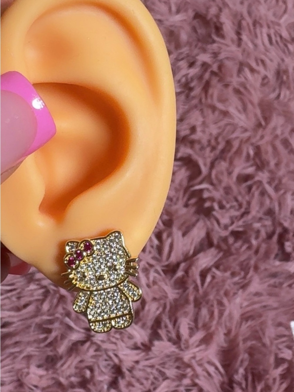 NEW Gold Crystal Hello Kitty Stud Earrings - Pink Bow